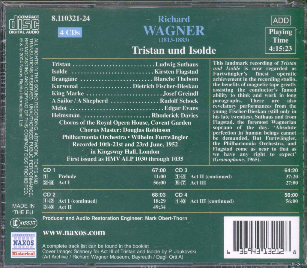 Wilhelm Furtwängler, Philharmonia Orchestra - Wagner - Tristan Und Isolde - Cd Set