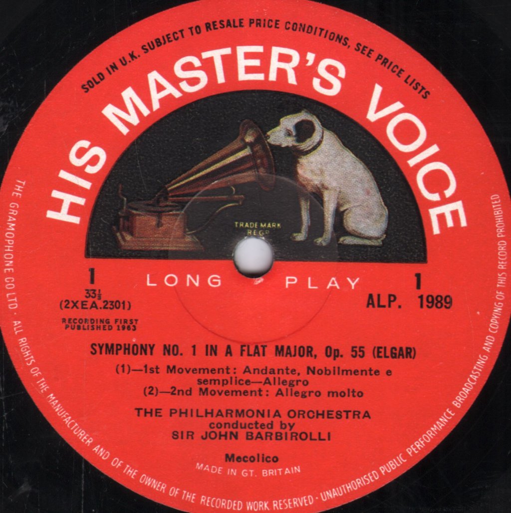Sir John Barbirolli / Philharmonia Orchestra - Elgar Symphony No.1 - Lp