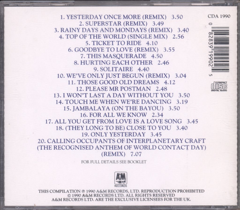 Carpenters - Only Yesterday - Richard & Karen Carpenter's Greatest Hits - Cd
