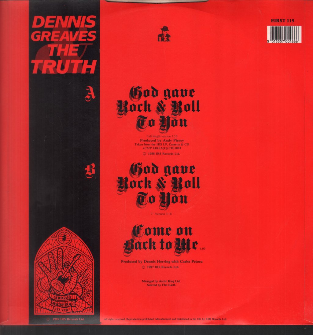 Dennis Greaves And The Truth - God Gave Rock N Roll To You - 12 Inch