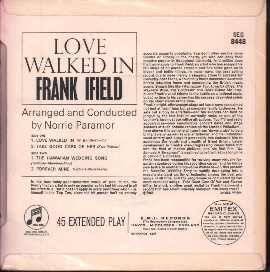 Frank Ifield - Love Walked In - 7 Inch