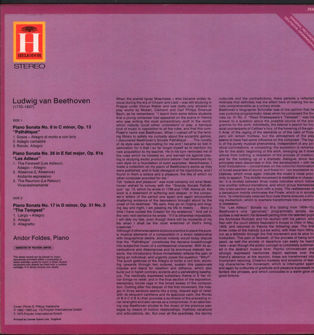 Andor Foldes - Beethoven - Piano Sonatas - Lp