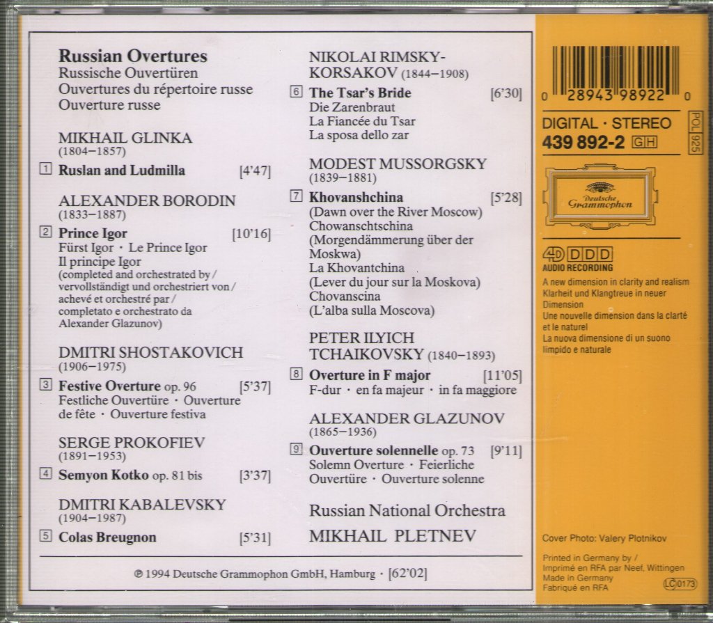 Russian National Orchestra, Mikhail Pletnev - Russian Overtures - Cd