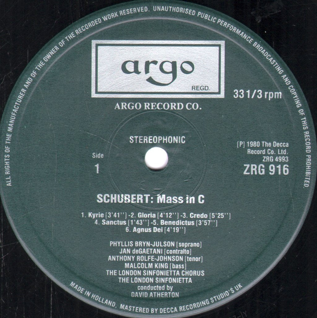London Sinfonietta / David Atherton - Schubert - Mass In C - Lp
