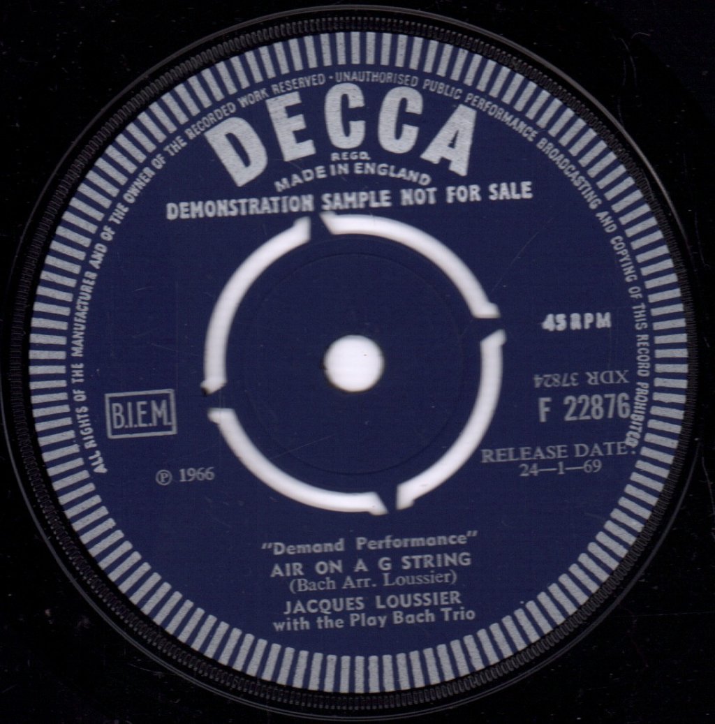 Jacques Loussier - Air On A G String - 7 Inch