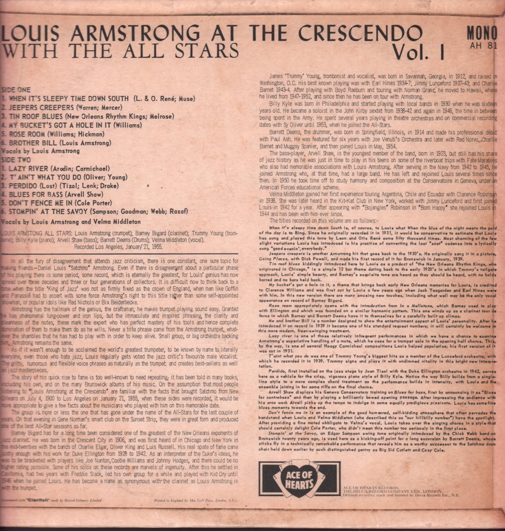 Louis Armstrong And His All Stars - At The Crescendo Vol 1 - Lp