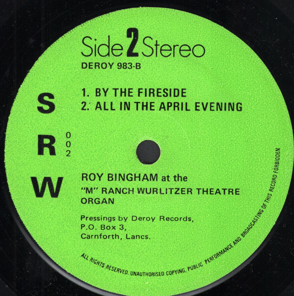 Roy Bingham - At The 'M' Ranch Wurlitzer Theatre Organ - 7 Inch