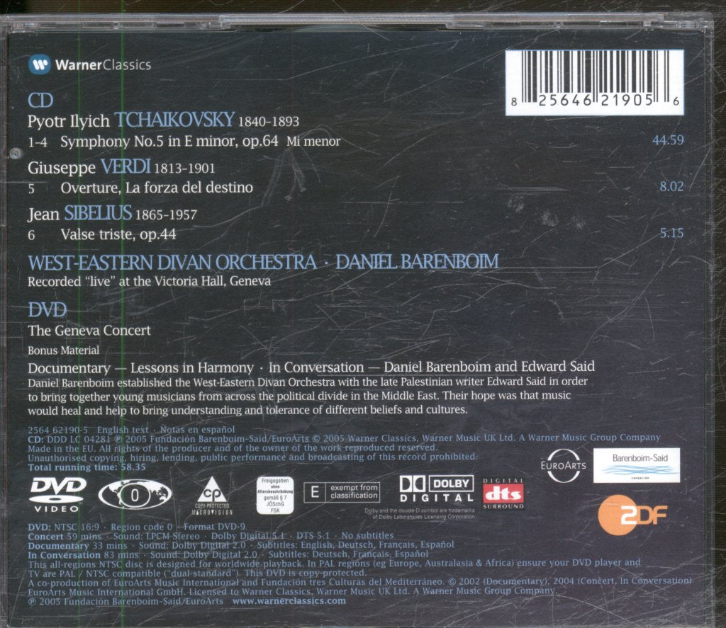 Daniel Barenboim West Eastern Divan Orchestra - Symphony No. 5, Overture, La Forza Del Destino, Valse Triste - Cd/Dvd