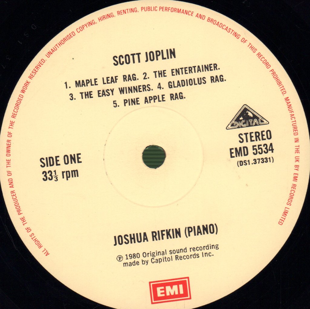 Joshua Rifkin - Digital Ragtime - Music Of Scott Joplin - Lp