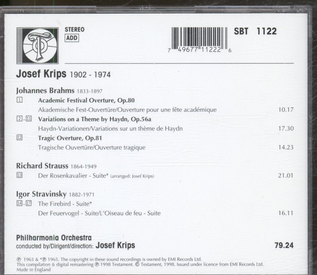 Philharmonia Orchestra, Josef Krips - Brahms, Strauss, Stravinsky - Cd