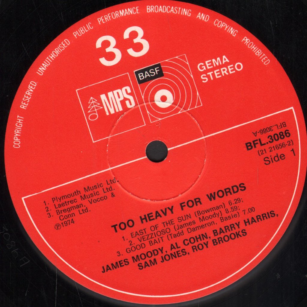 James Moody - Too Heavy For Words - Lp