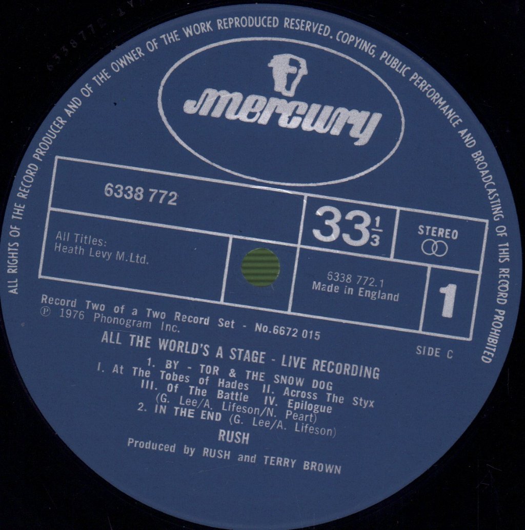 Rush - All The World's A Stage - Double Lp