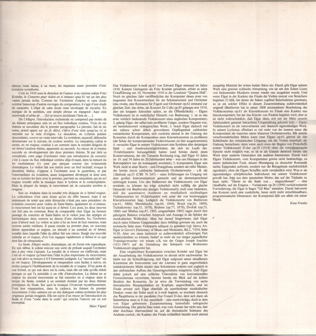 Pinchas Zukerman / Daniel Barenboim - Elgar Violin Concerto - Lp