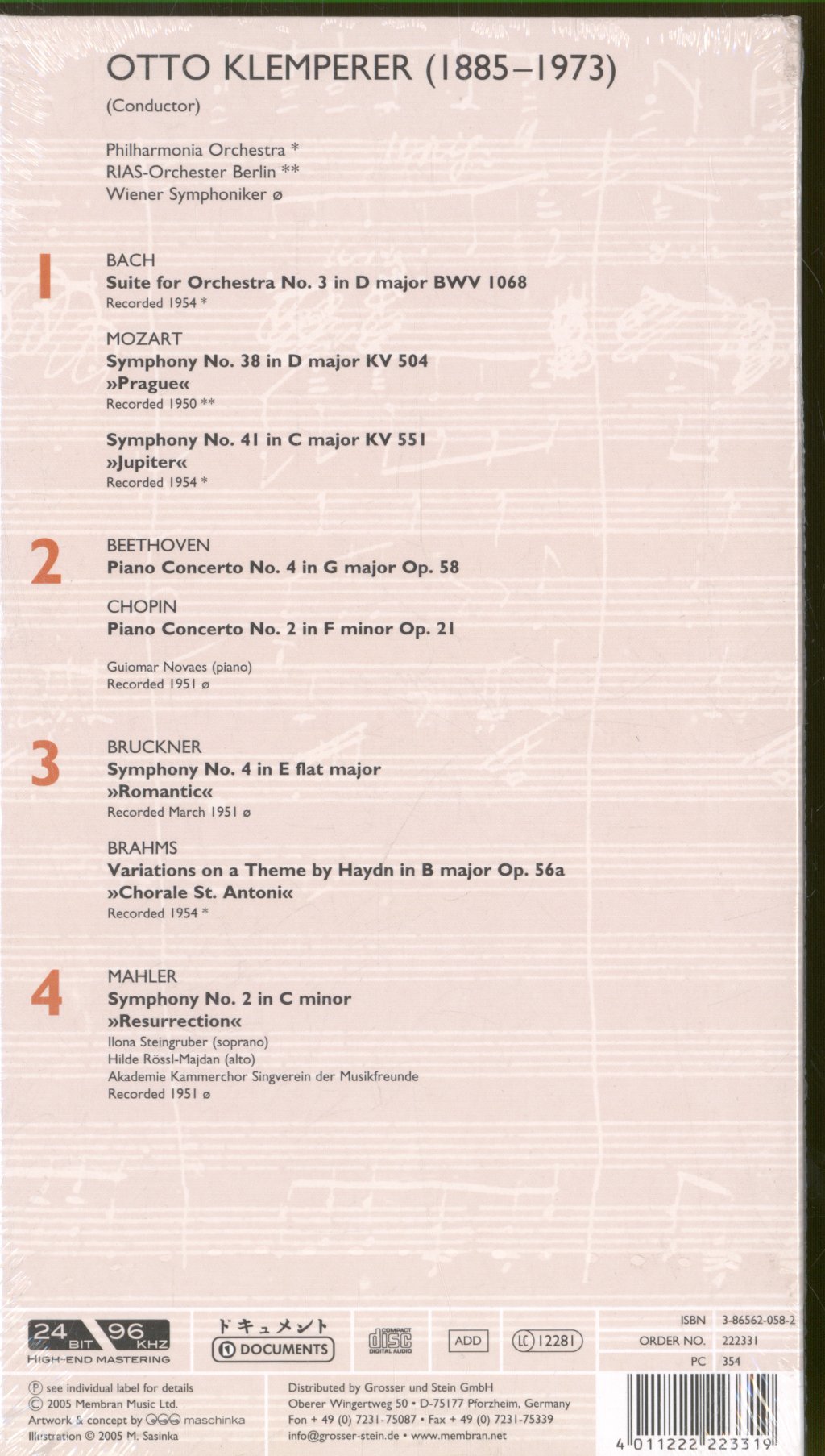 Otto Klemperer - Bach Mozart Beethoven Chopin Bruckner Brahms Mahler - Cd Set