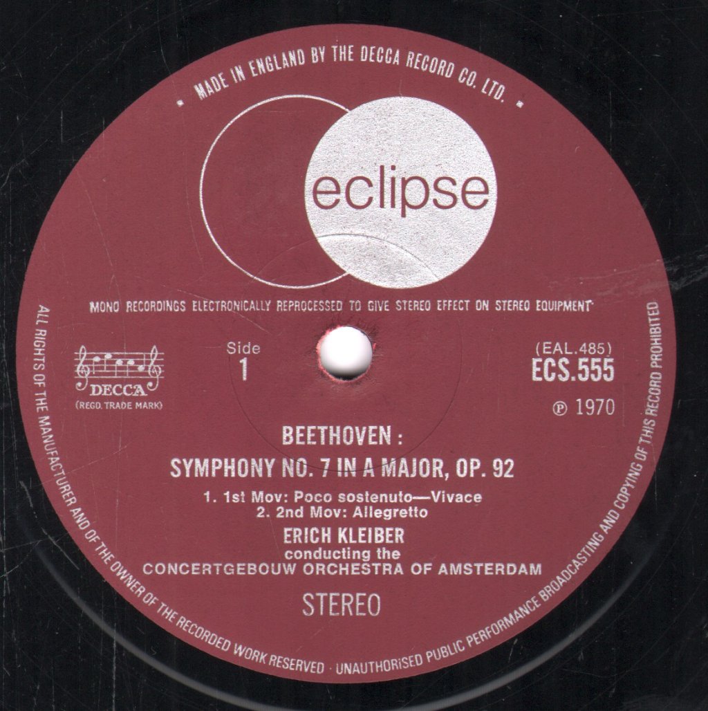 Erich Kleiber / Concertgebouw Orchestra, Amsterdam - Beethoven - Symphony No. 7 In A Major - Lp
