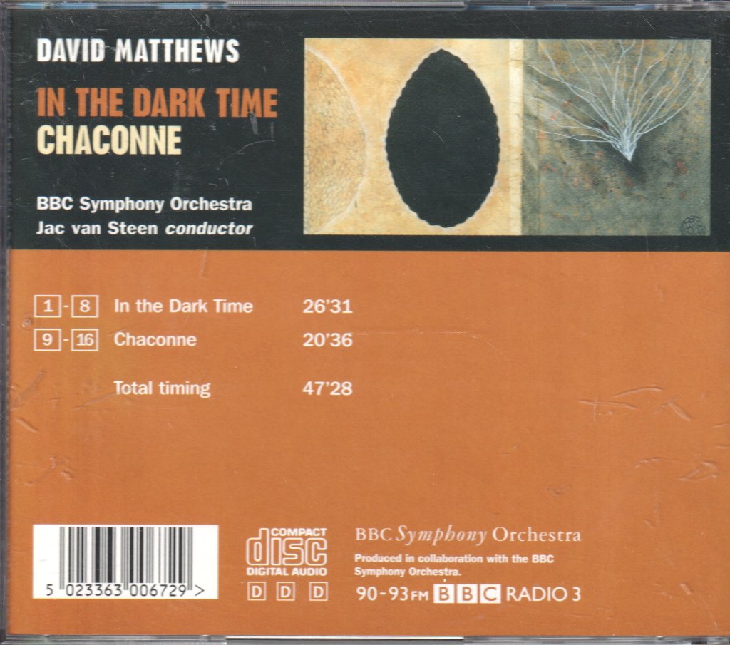 David Matthews with Bbc Symphony Orchestra - In The Dark Time Chaconne - Cd
