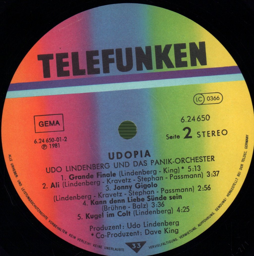 Udo Lindenberg And Das Panik Orchestra - Udopia - Lp