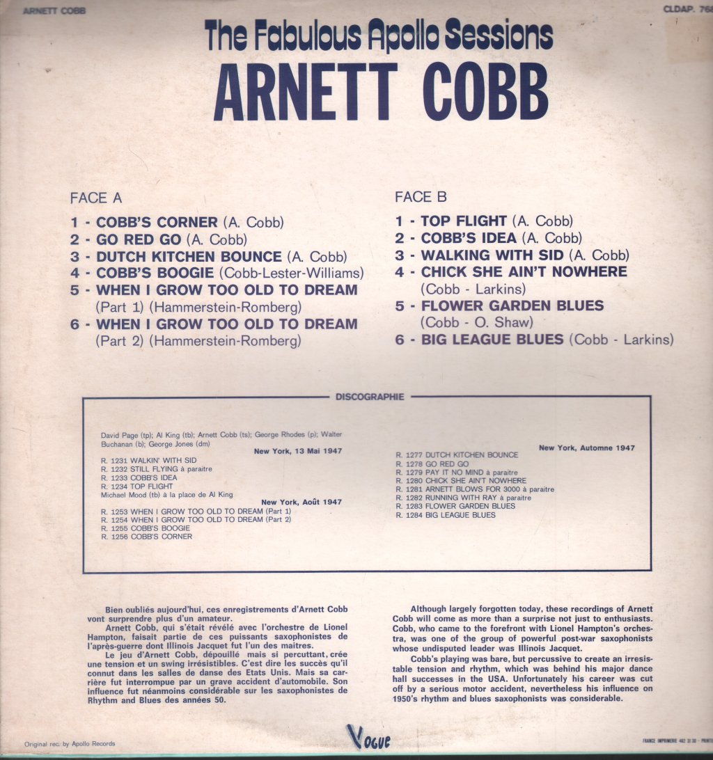 Arnett Cobb - Fabulous Apollo Sessions - Lp
