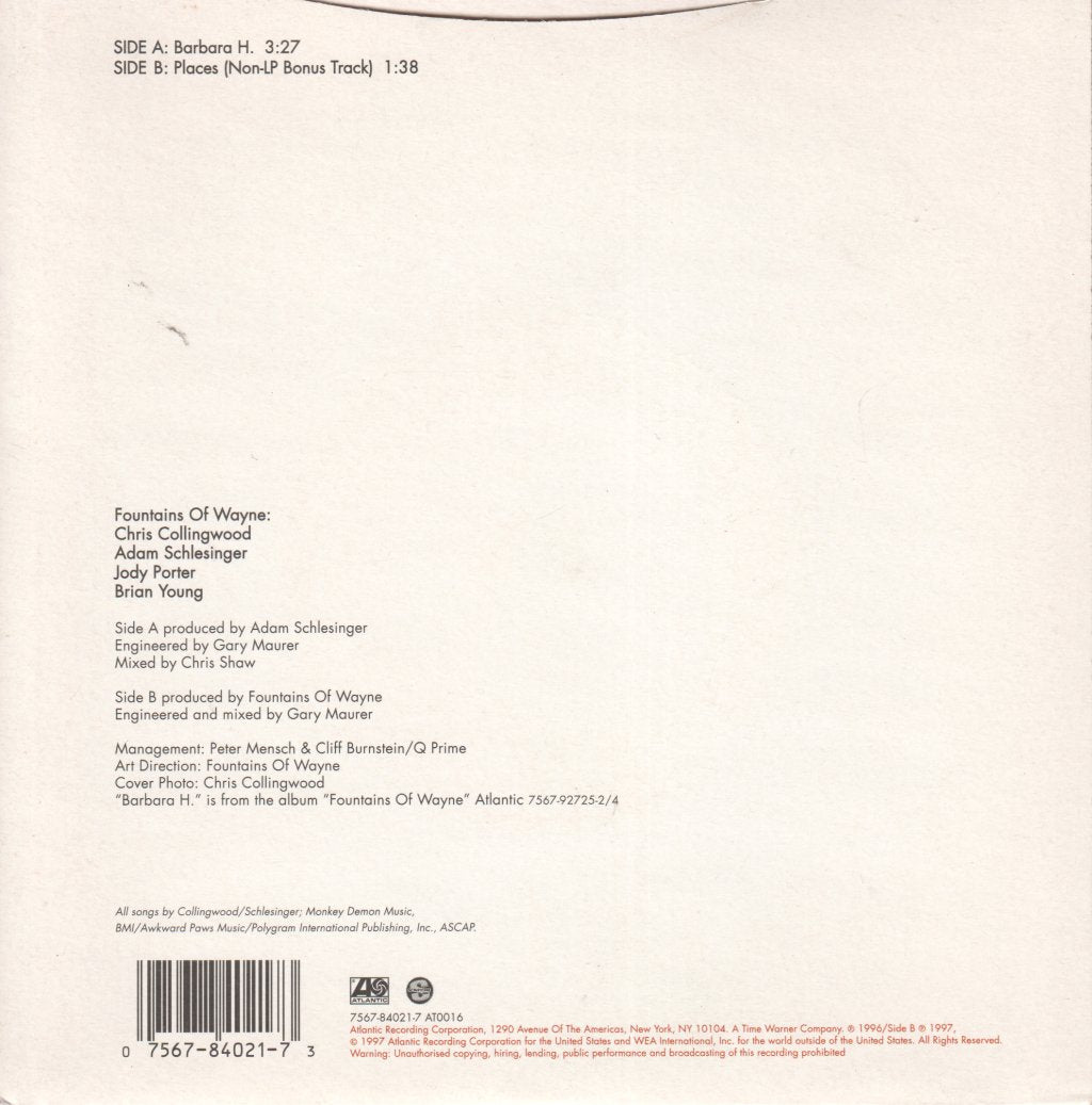Fountains Of Wayne - Barbara H - 7 Inch