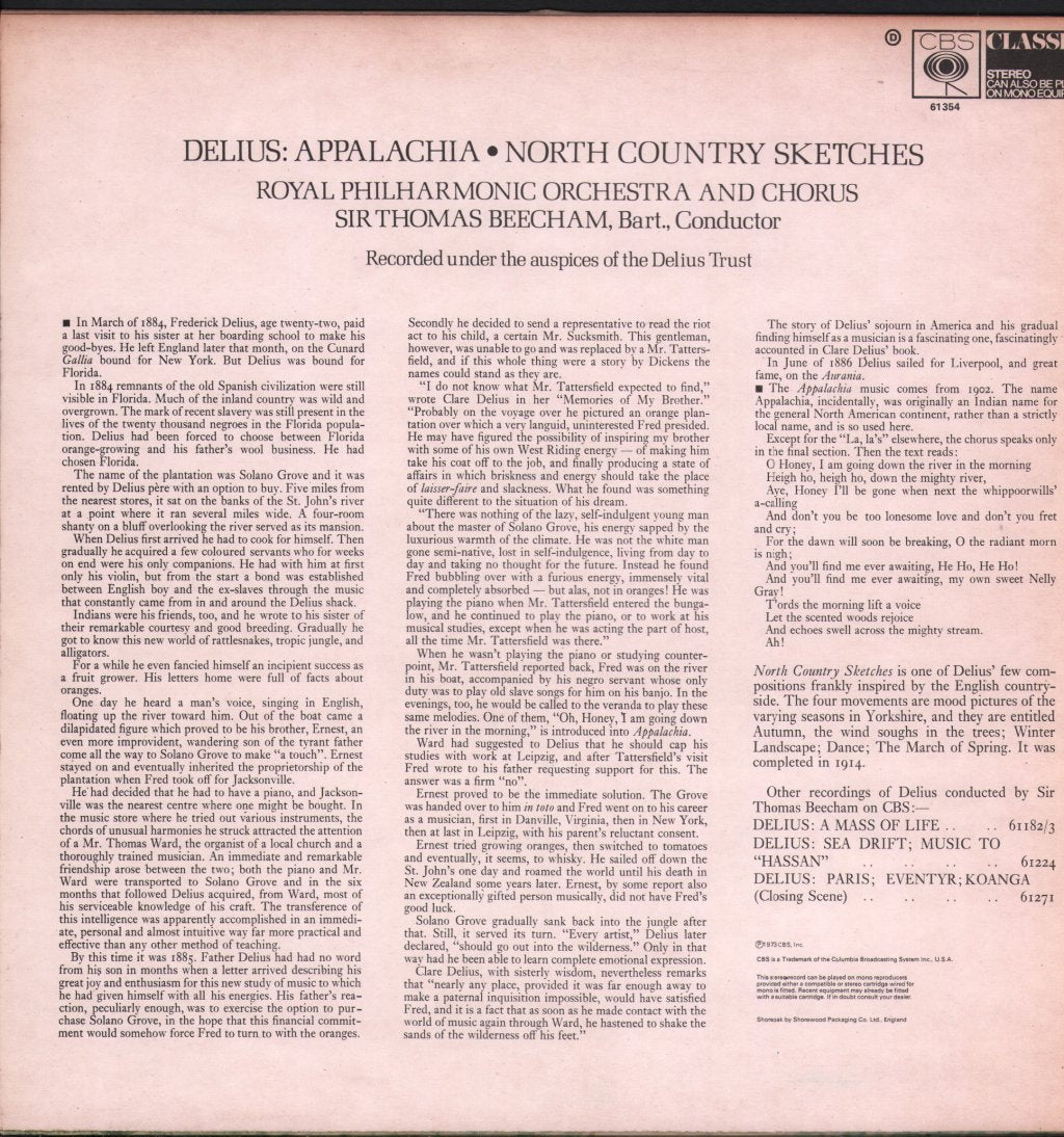Sir Thomas Beecham / Royal Philharmonic Orchestra And Chorus - Delius - Appalachia / North Country Sketches - Lp
