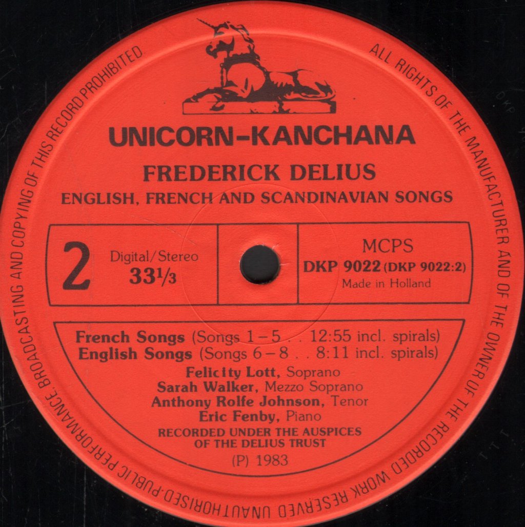 Felicity Lott / Sarah Walker / Anthony Rolfe Johnson / Eric Fenby - Frederick Delius - English, French & Scandinavian Songs - Lp