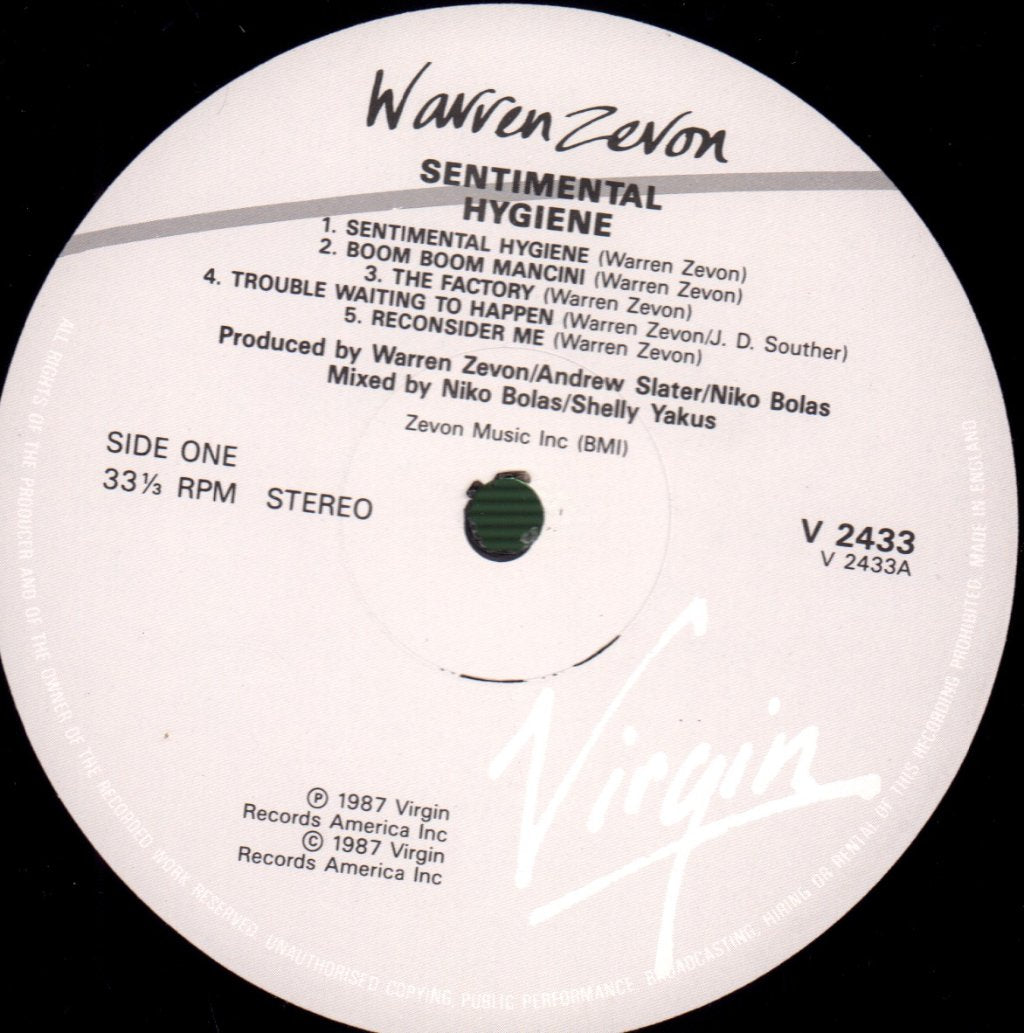 Warren Zevon - Sentimental Hygiene - Lp