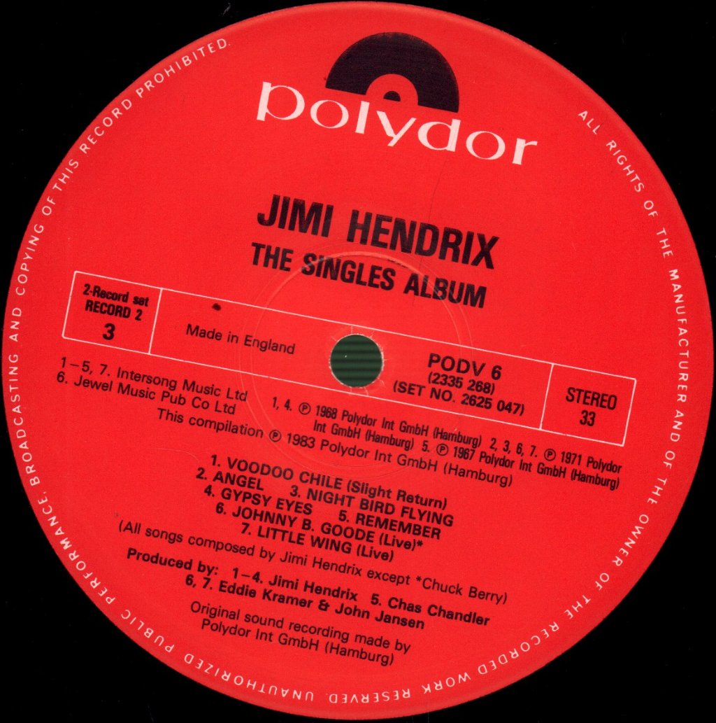 Jimi Hendrix - Singles Album - Double Lp
