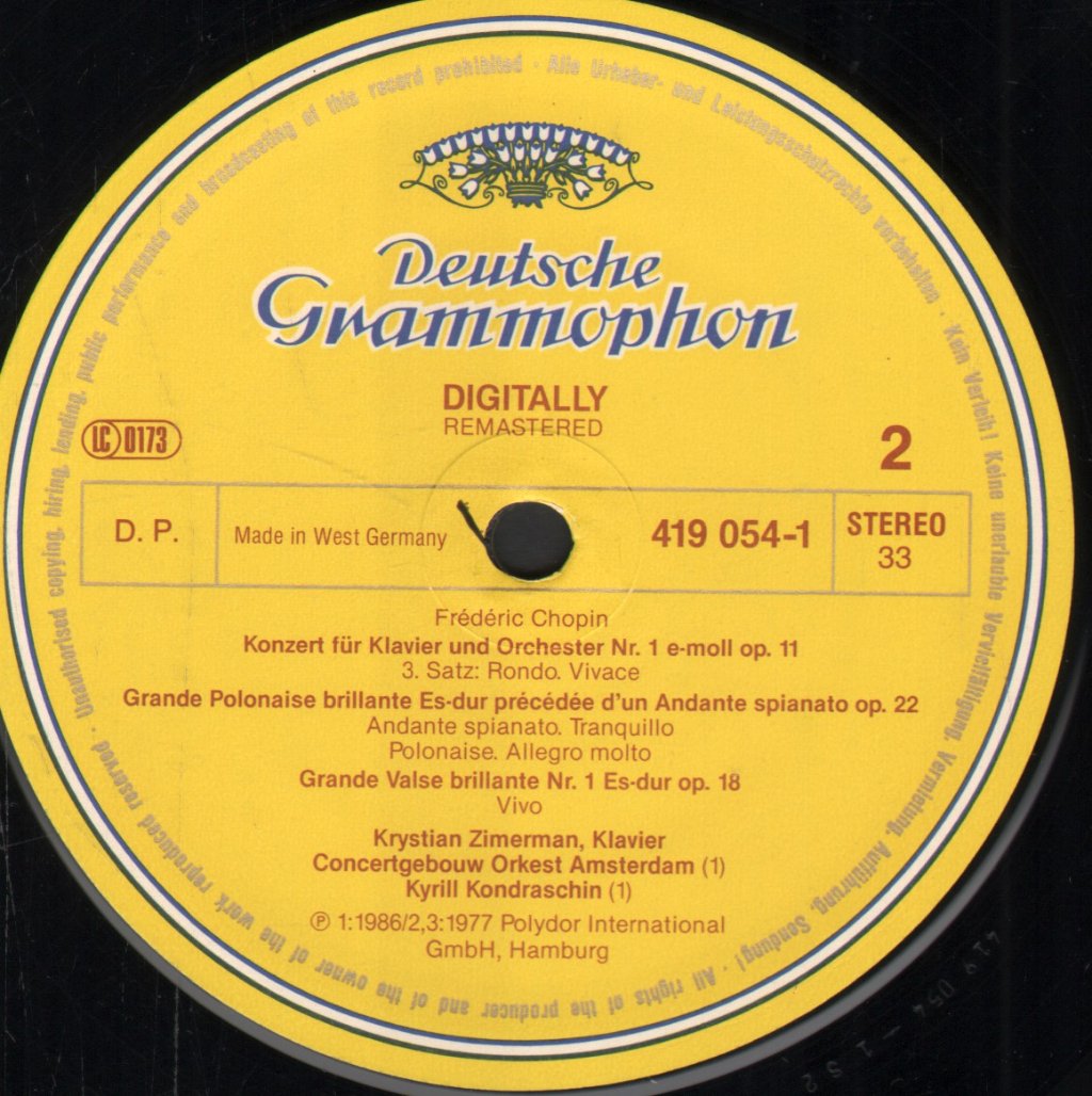 Krystian Zimerman / Kiril Kondrashin / Concertgebouw Orchestra - Frederic Chopin - Piano Concerto No. 1 - Lp