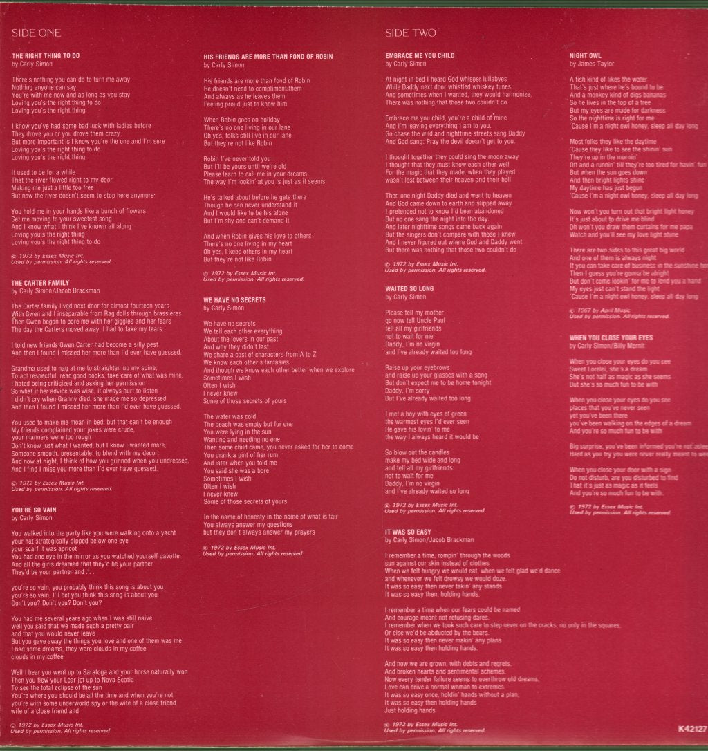 Carly Simon - No Secrets - Lp