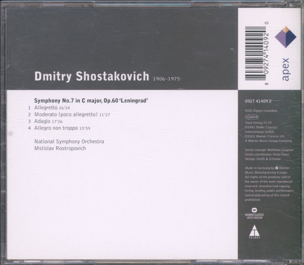 National Symphony Orchestra, Mstislav Rostropovich - Shostakovich - Symphony No. 7 in C Major, Op. 60 "Leningrad" - Cd