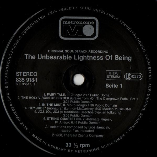 Various Artists - Unbearable Lightness Of Being Original Soundtrack Recording - Lp