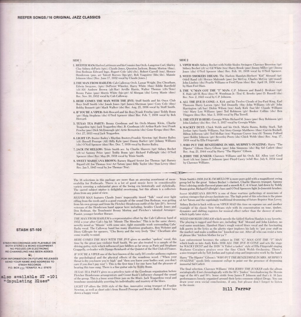 Various Artists - Reefer Songs (16 Original Jazz Classics) - Lp