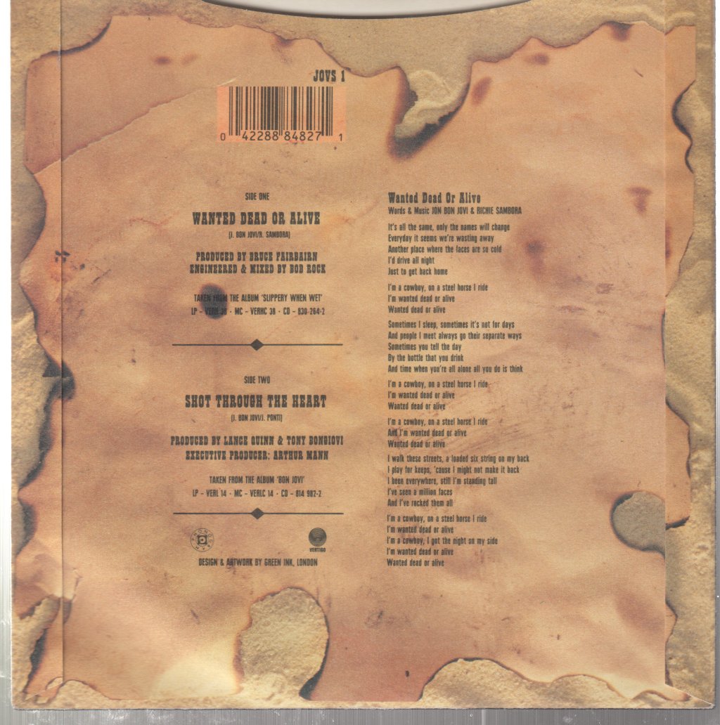 Bon Jovi - Wanted Dead Or Alive - 7 Inch