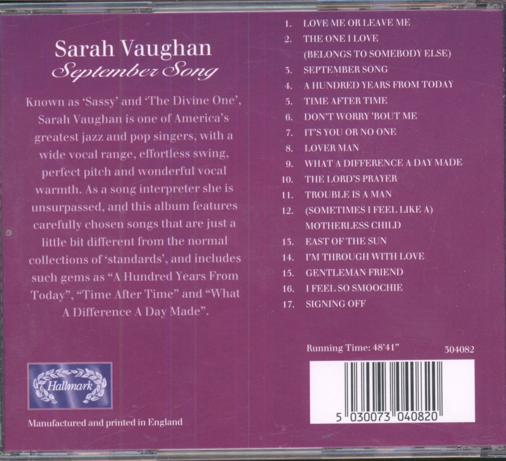 Sarah Vaughan - September Song - Cd