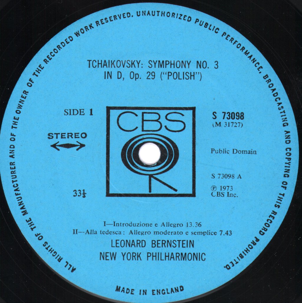 Leonard Bernstein / New York Philharmonic Orchestra - Tchaikovsky - Symphony No.3 ("Polish") - Lp