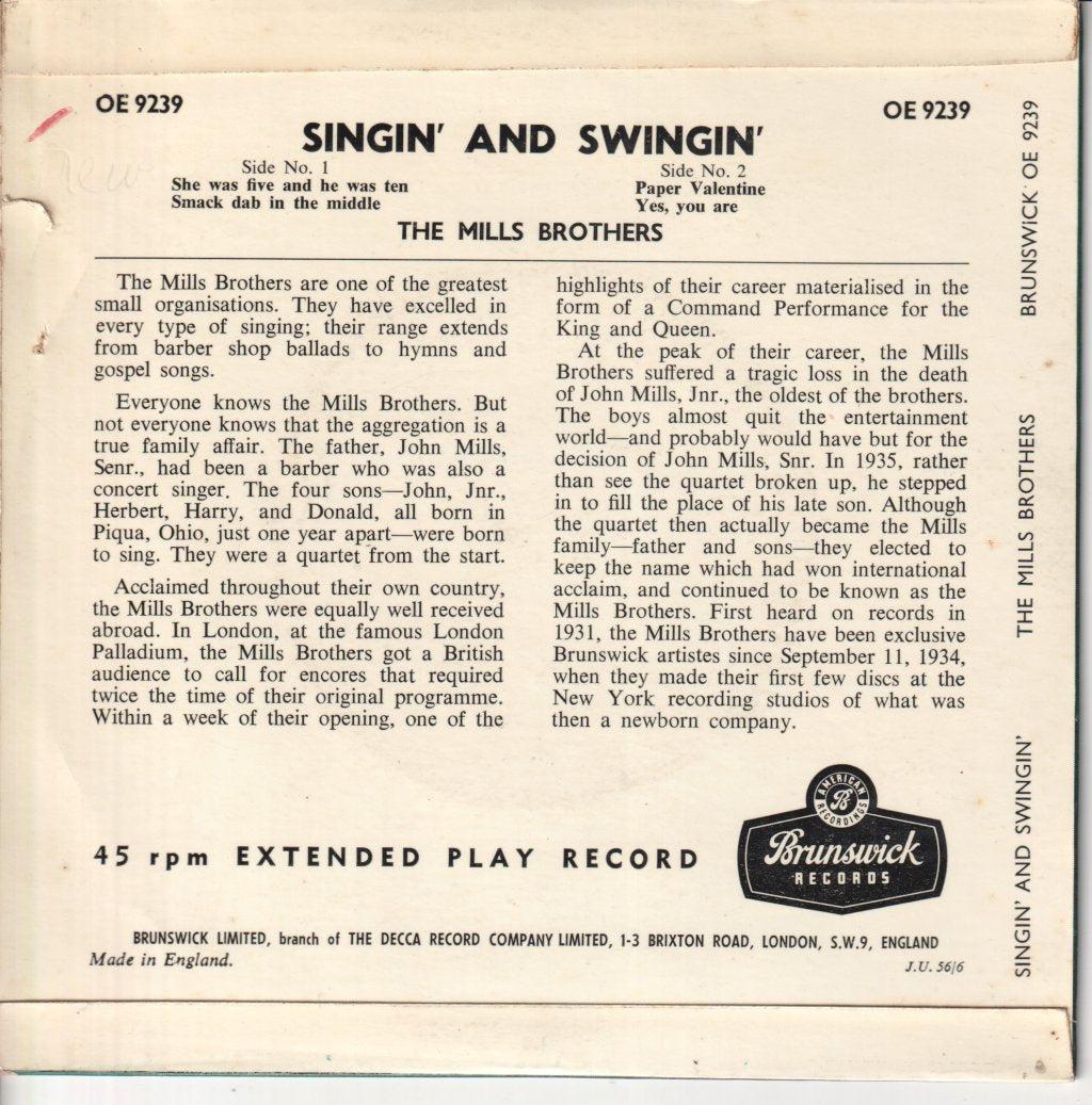 Mills Brothers - Singin' And Swingin' - 7 Inch