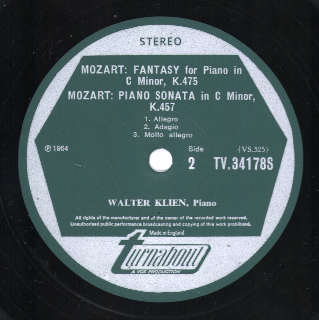 Walter Klien / Peter Maag / Orchestra of the Vienna Volksoper - Mozart - Piano Concerto No 24 In C Minor, K. 491 / Sonata In C Minor, K. 457 / Fantasy In C Minor, K. 475 - Lp