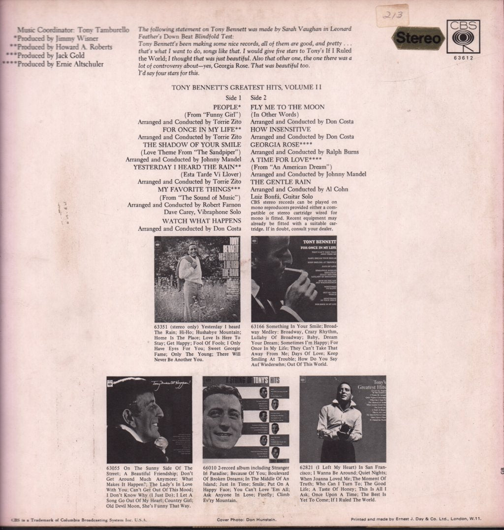 Tony Bennett - Greatest Hits Volume 2 - Lp