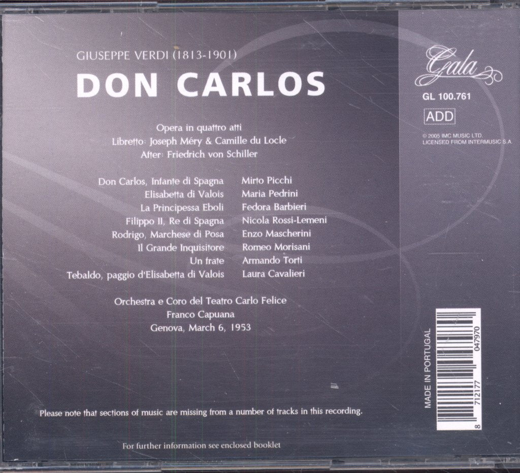 Orchestra e Coro del Teatro Carlo Felice, Franco Capuana - Verdi - Don Carlos Gala - Cd Set