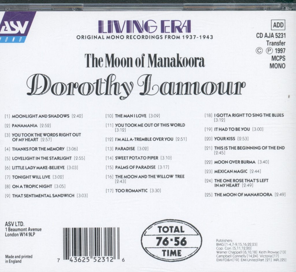 Dorothy Lamour - Moon Of Manakoora - Cd