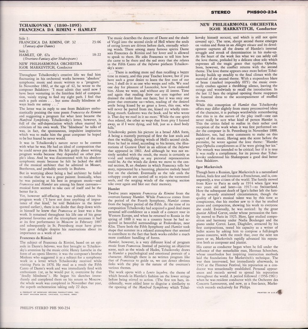 Igor Markevitch / New Philharmonia Orchestra - Tchaikovsky - Francesca Da Rimini / Hamlet - Lp