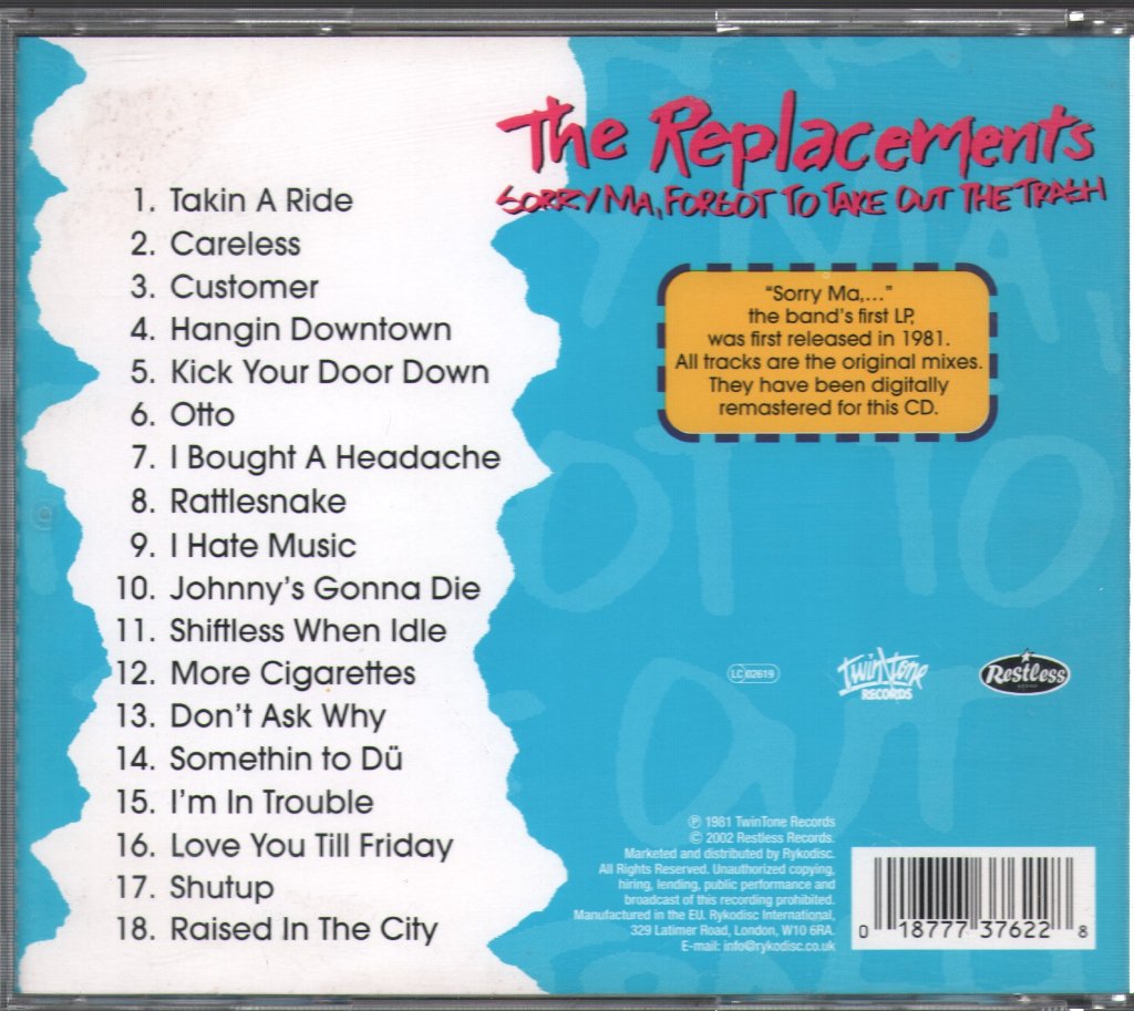 Replacements - Sorry Ma, Forgot To Take Out The Trash - Cd