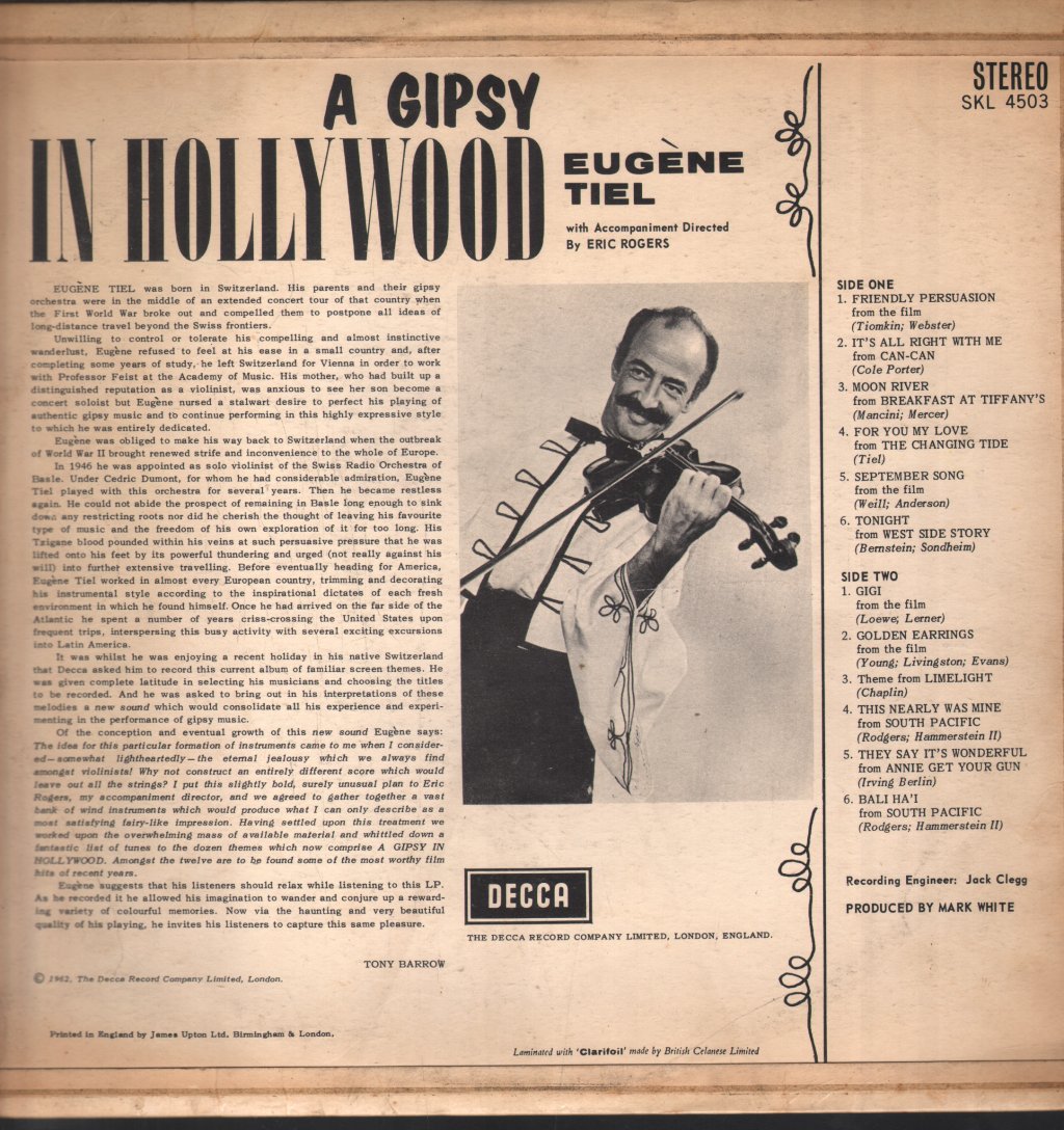 Eugene Tiel - A Gipsy In Hollywood - Lp