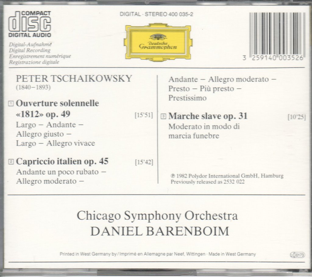Daniel Barenboim - Ouverture "1812" / Capriccio Italien / Marche Slave - Cd