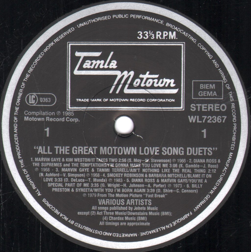Various Artists - All The Great Motown Love Song Duets - Lp