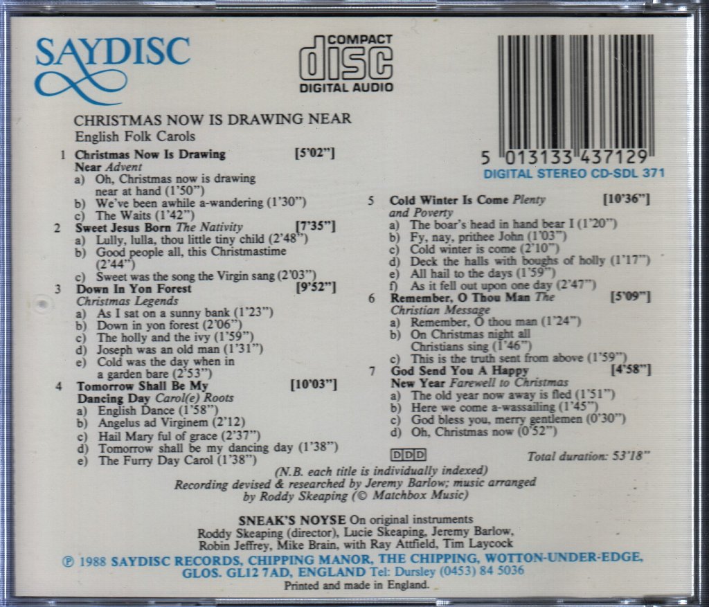 Sneak's Noyse - Christmas Now Is Drawing Near * English Folk Carols On Original Instruments - Cd