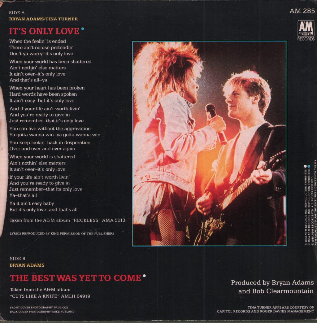Bryan Adams And Tina Turner - It's Only Love - 7 Inch