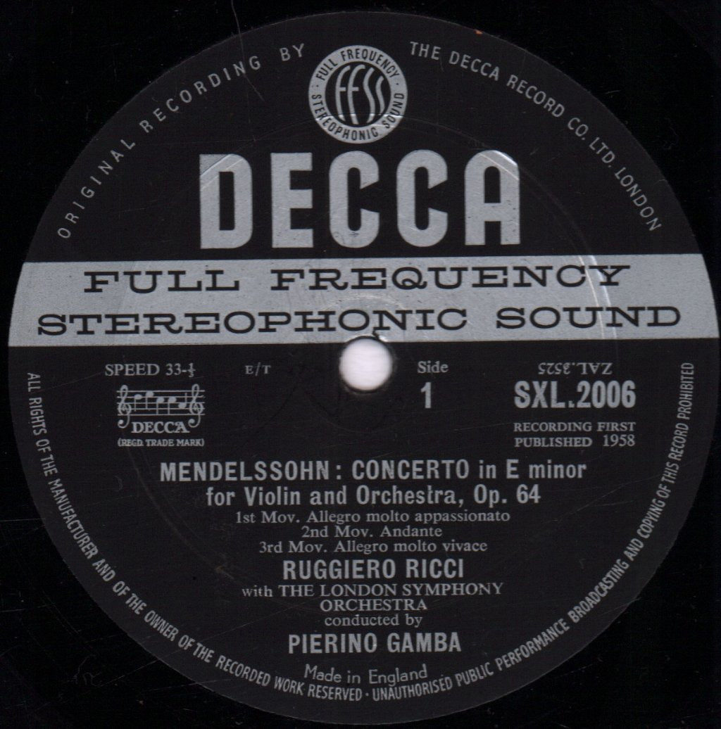Ruggiero Ricci with the london symphony orchestra - mendelssohn and bruch Violin Concertos - Lp