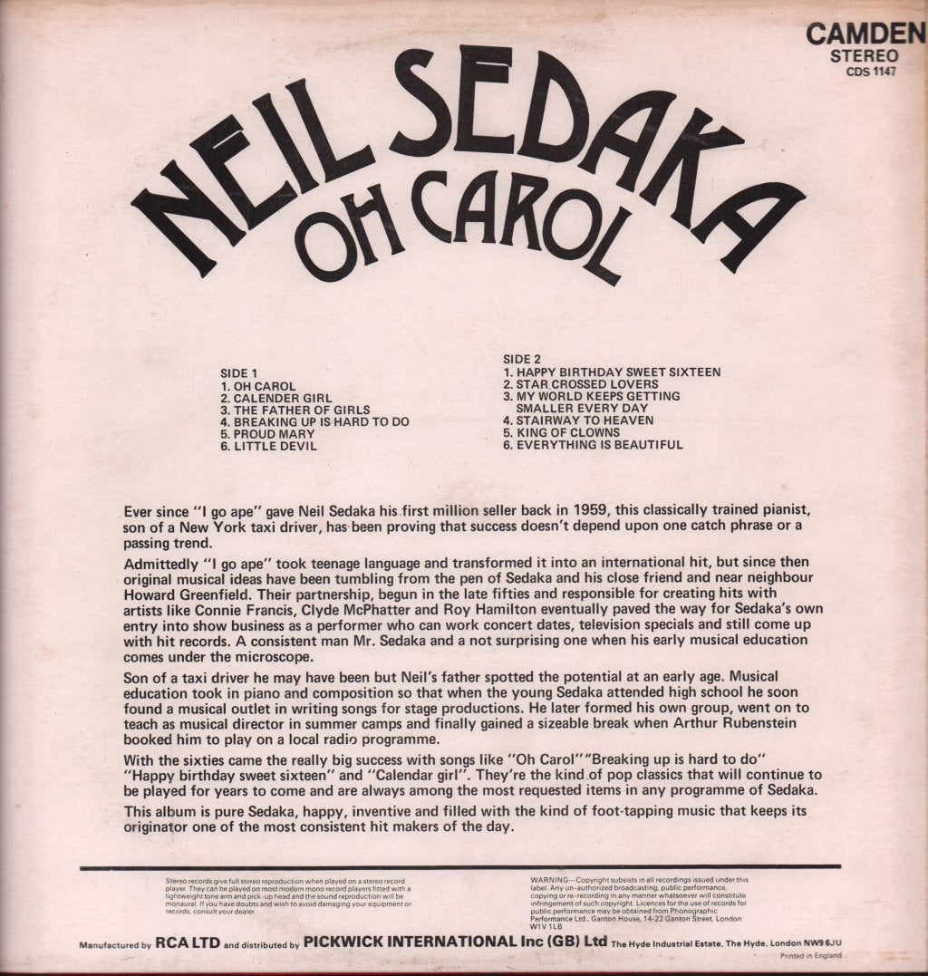 Neil Sedaka - Oh Carol - Lp