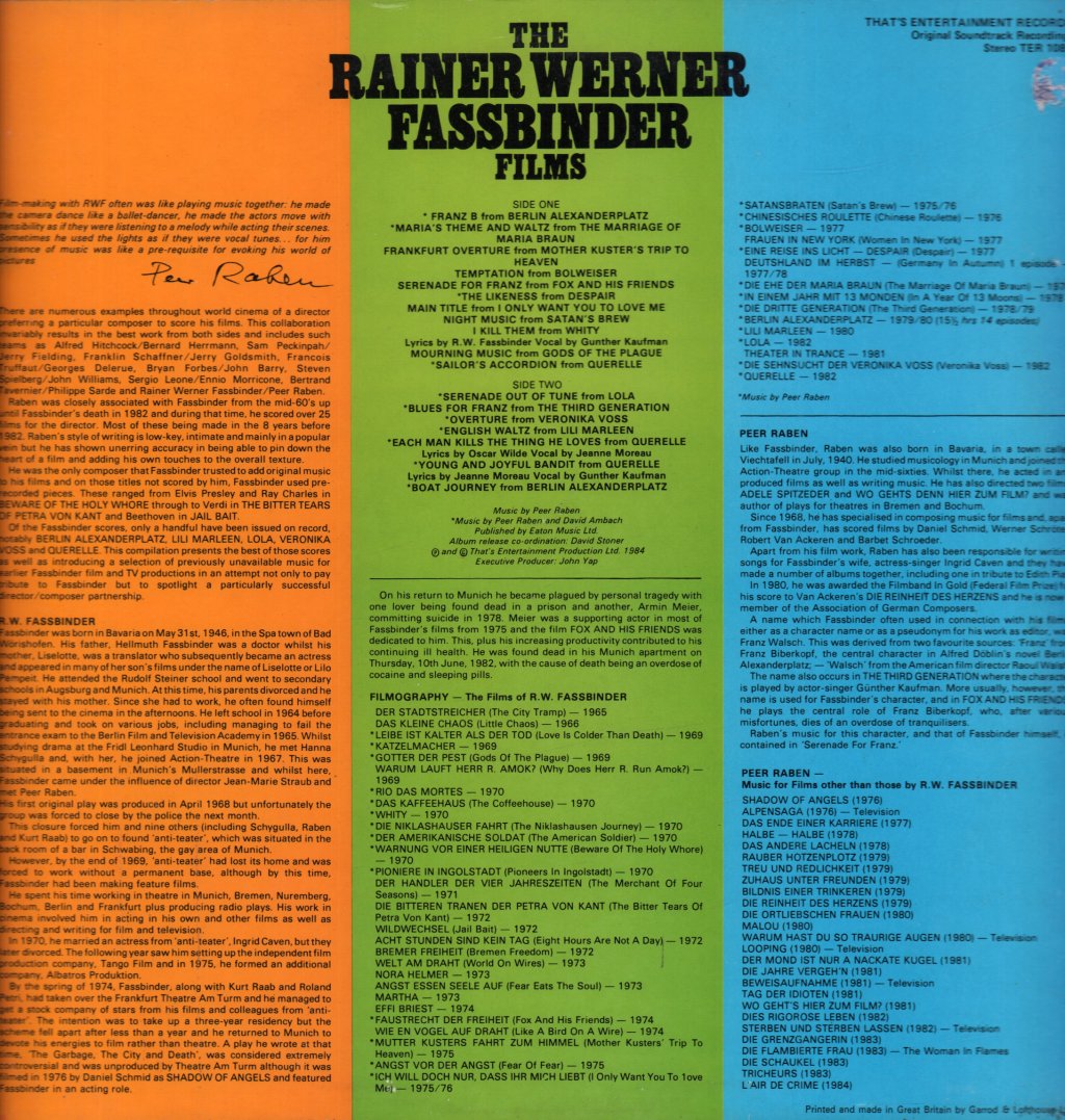 Peer Raben - Rainer Werner Fassbinder Films - Lp